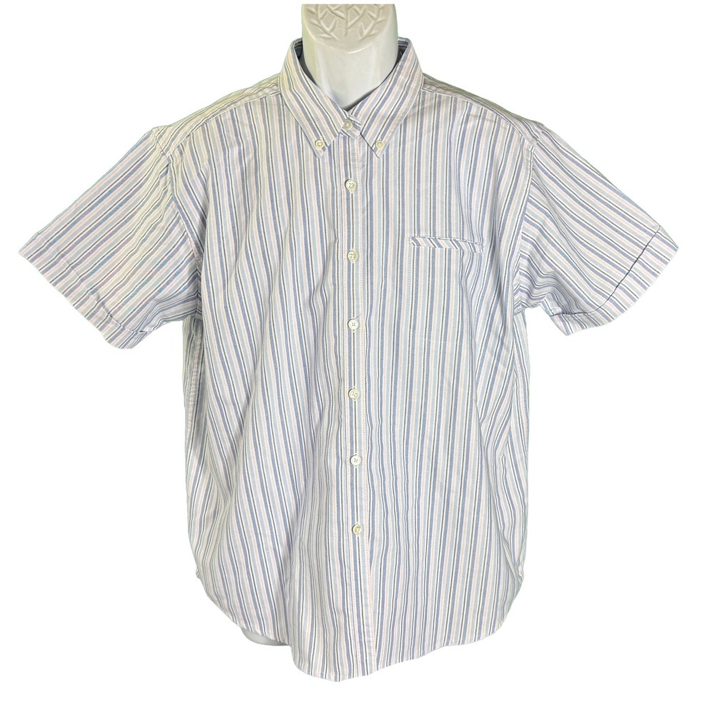Cabin Creek Button Up Shirt Womens 16 Blue Pink Striped Wrinkle Free Short Sleev